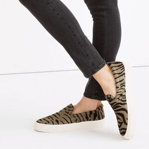 Madewell “Sidewalk” zebra print calf hair slip-on sneakers (size 8 women)